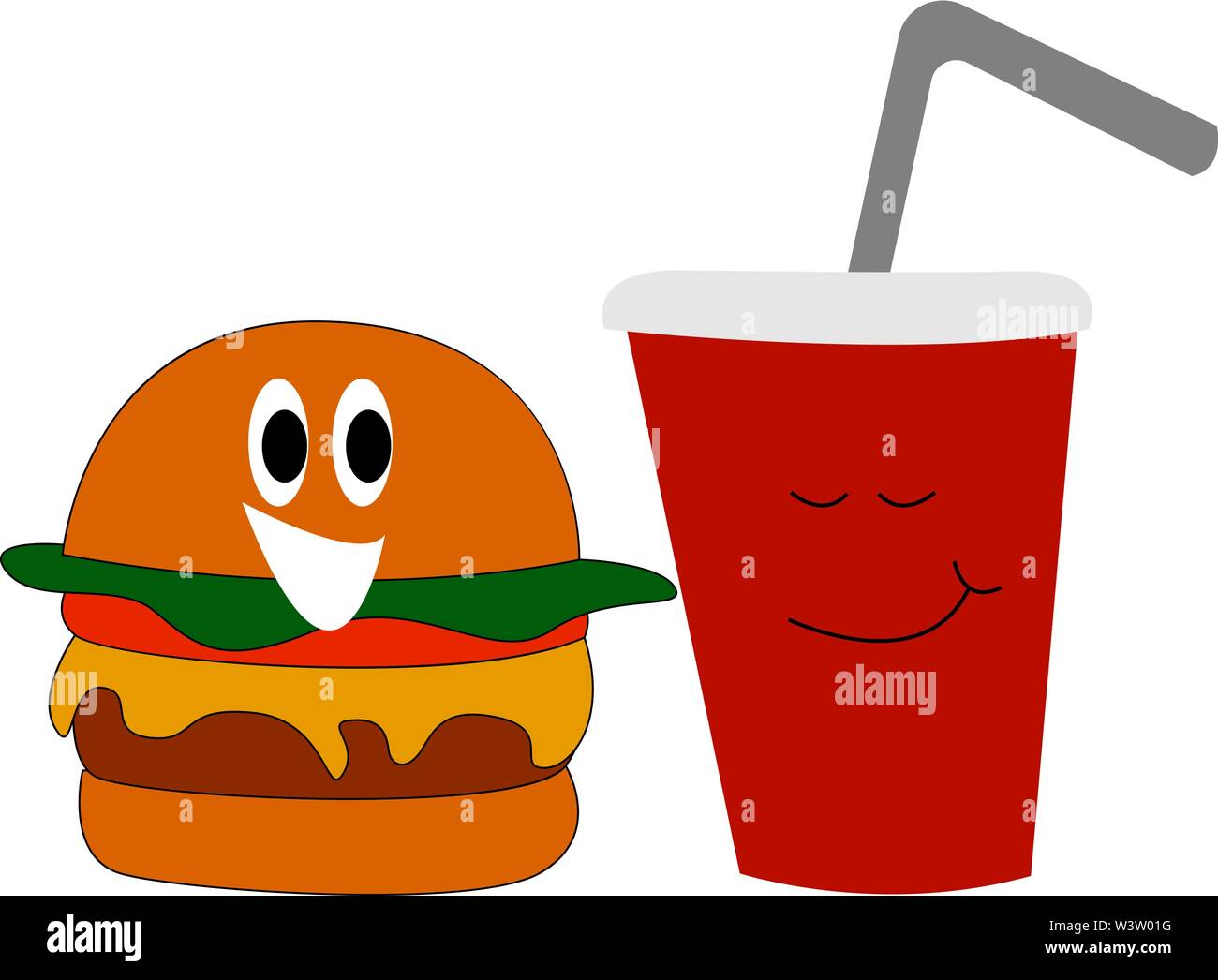 Burger and coke, illustration, vector on white background. Stock Vector