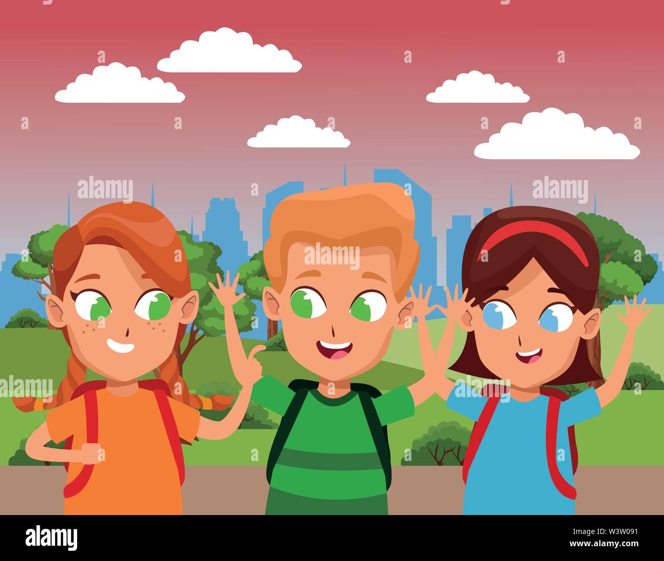 childhood cute school students cartoon Stock Vector