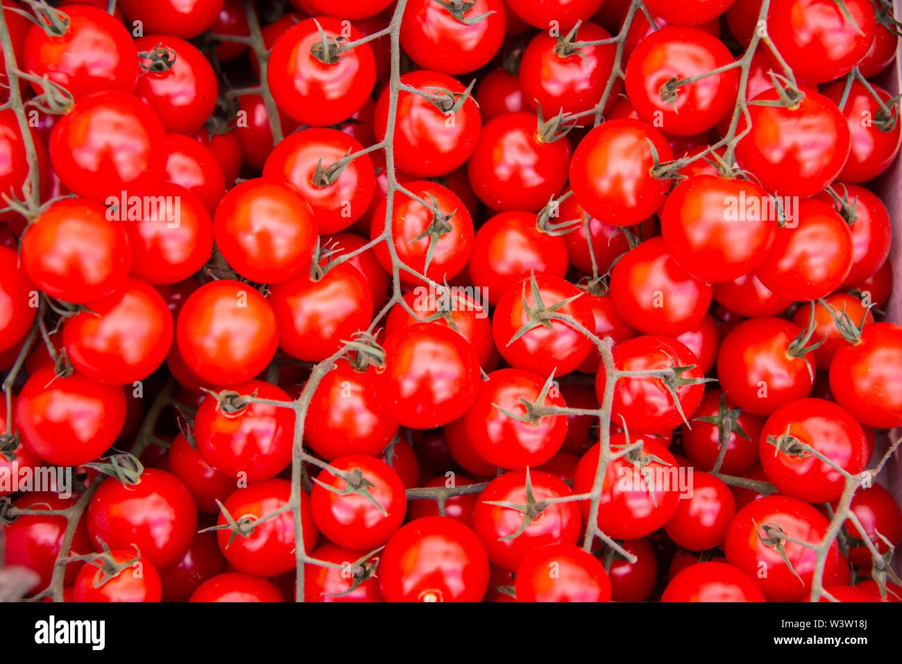 The tomatoes at the market display stall Stock Photo - Alamy