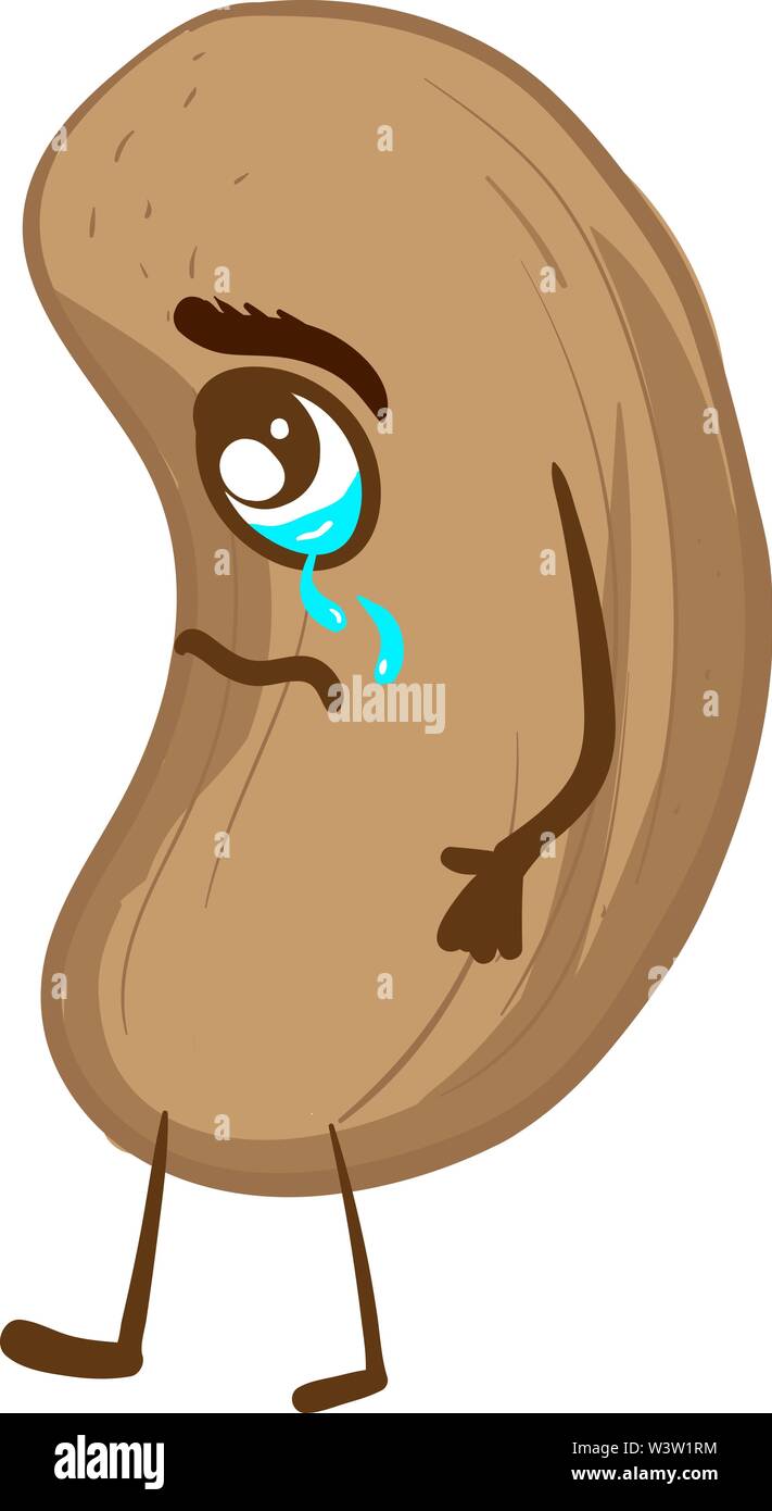 Crying cashew, illustration, vector on white background Stock Vector