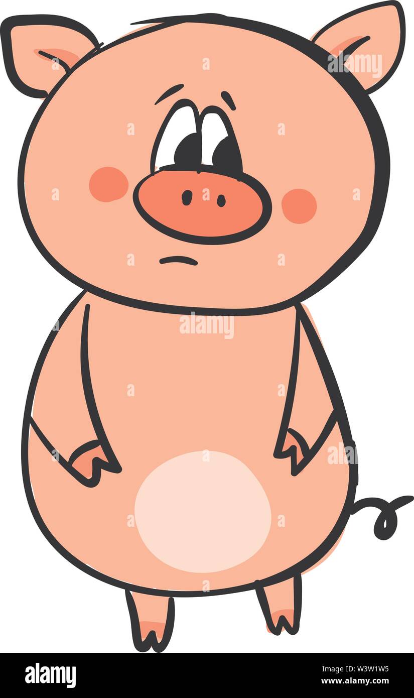 Sad little pig, illustration, vector on white background Stock Vector