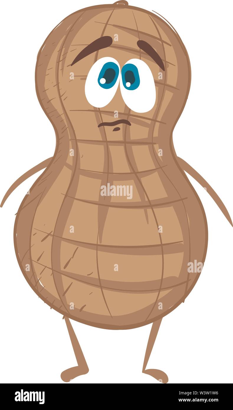 Sad peanut, illustration, vector on white background Stock Vector