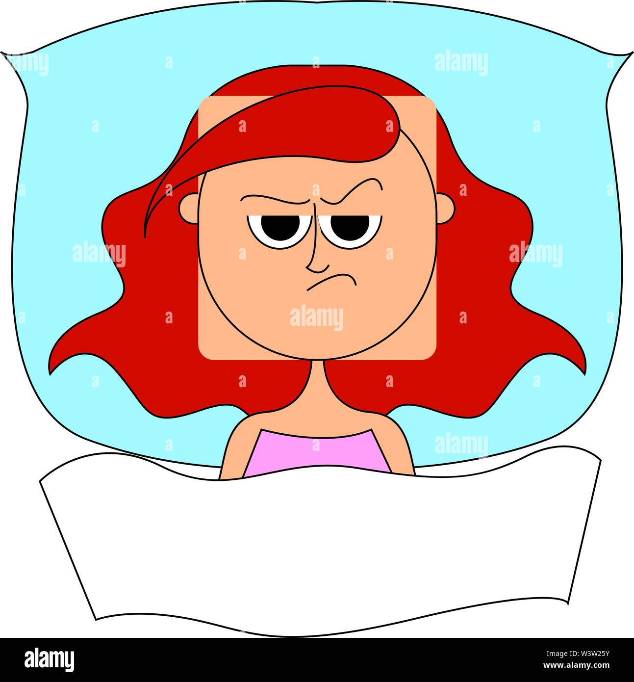 Girl cant sleep, illustration, vector on white background Stock Vector