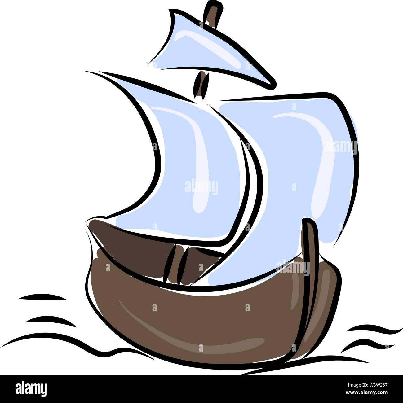 Small boat drawing, illustration, vector on white background Stock Vector