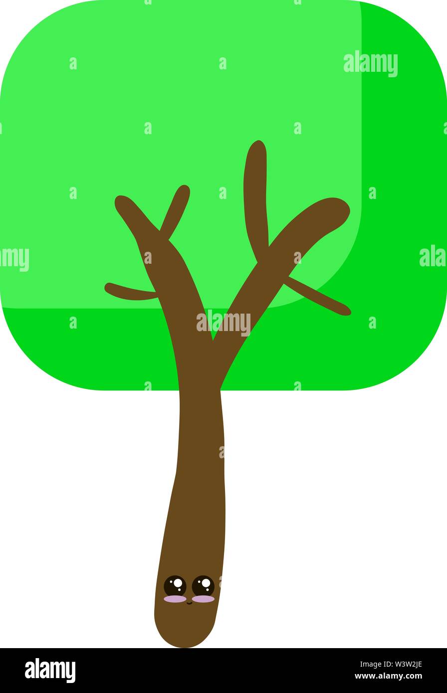 Cute tree with eyes, illustration, vector on white background Stock