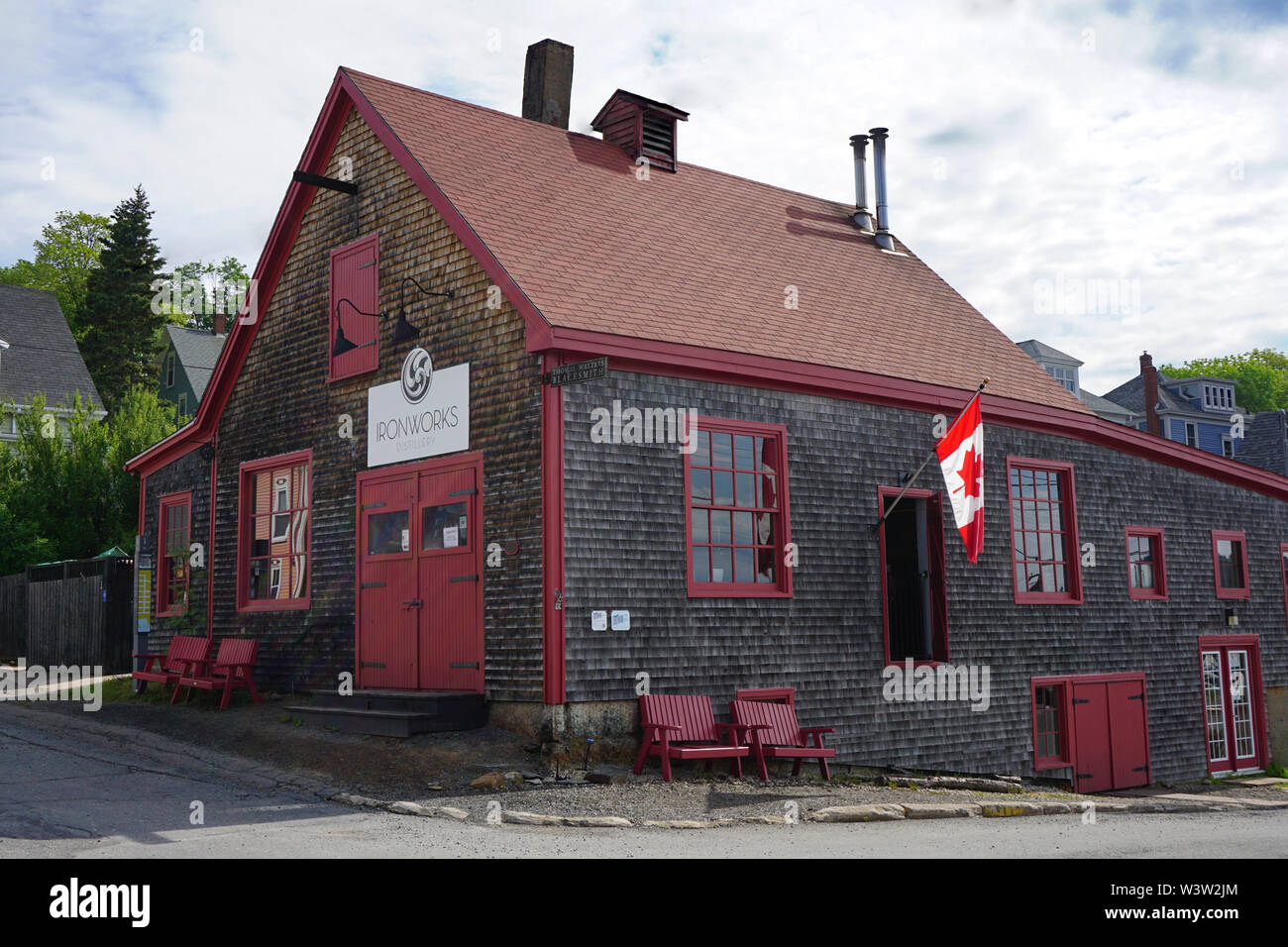 Ironworks Distillery in Lunenburg Nova Scotia, Canada - corner view Stock Photo