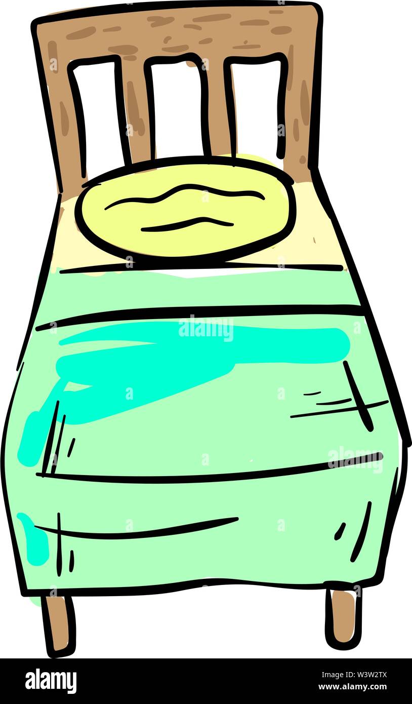 Wooden bed drawing, illustration, vector on white background Stock