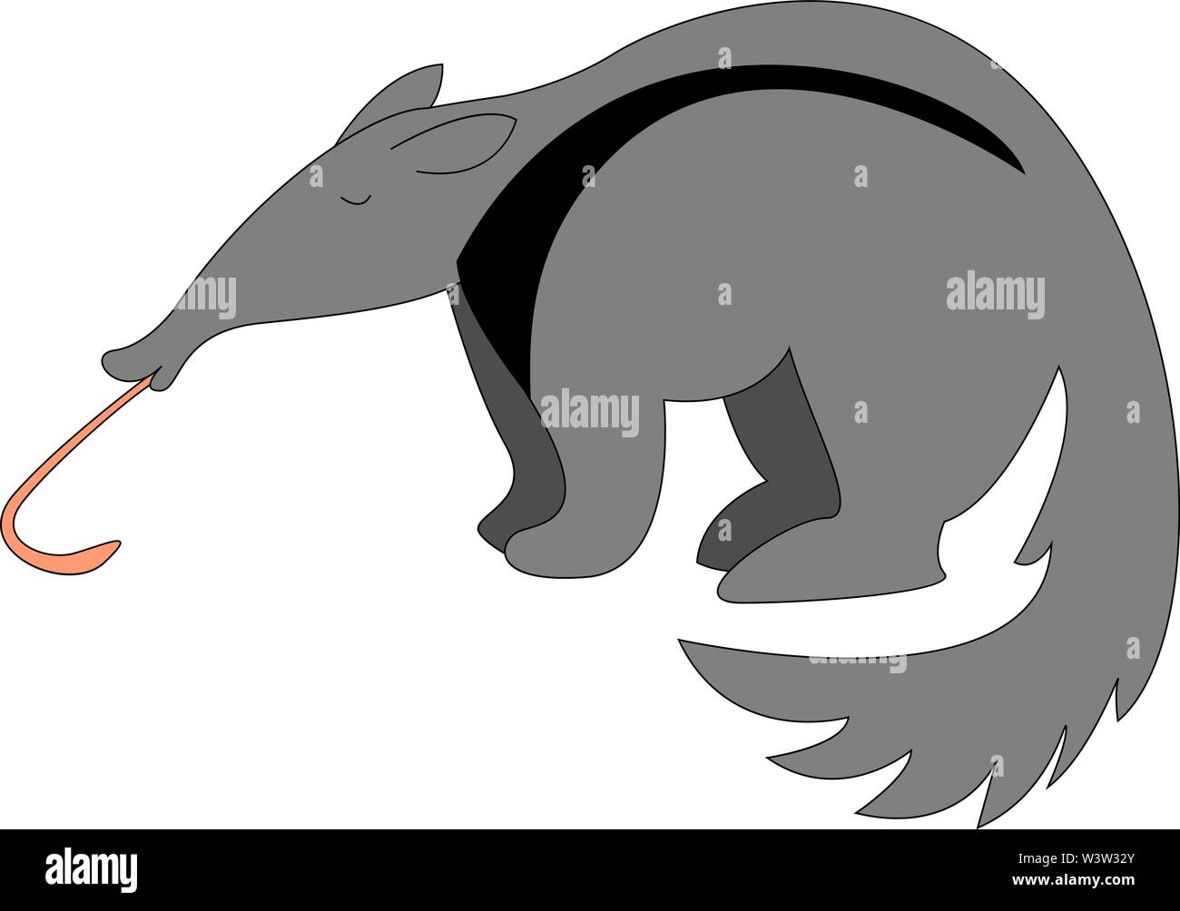 Anteater with long tongue, illustration, vector on white background. Stock Vector