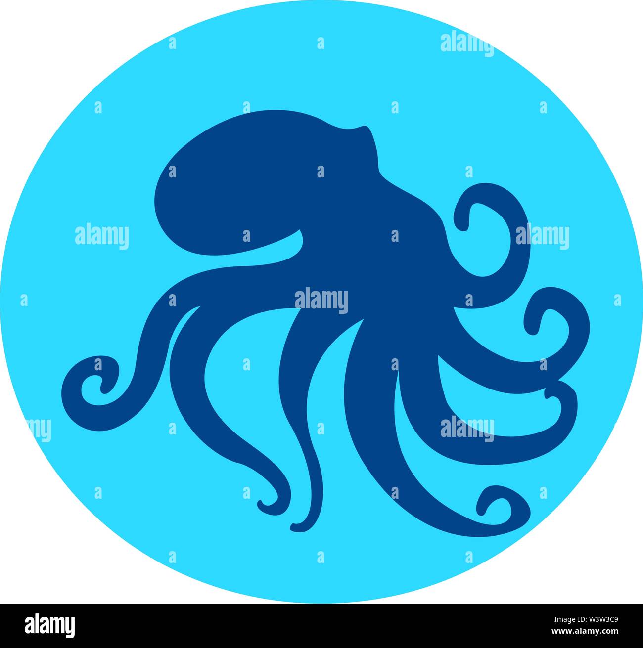 Blue octopus, illustration, vector on white background. Stock Vector