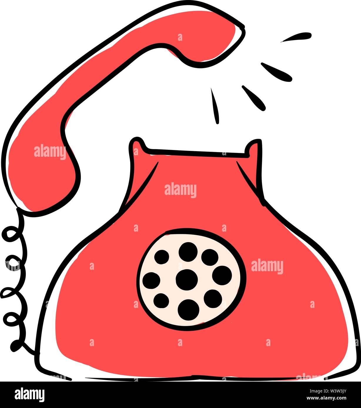 Red retro telephone, illustration, vector on white background. Stock Vector