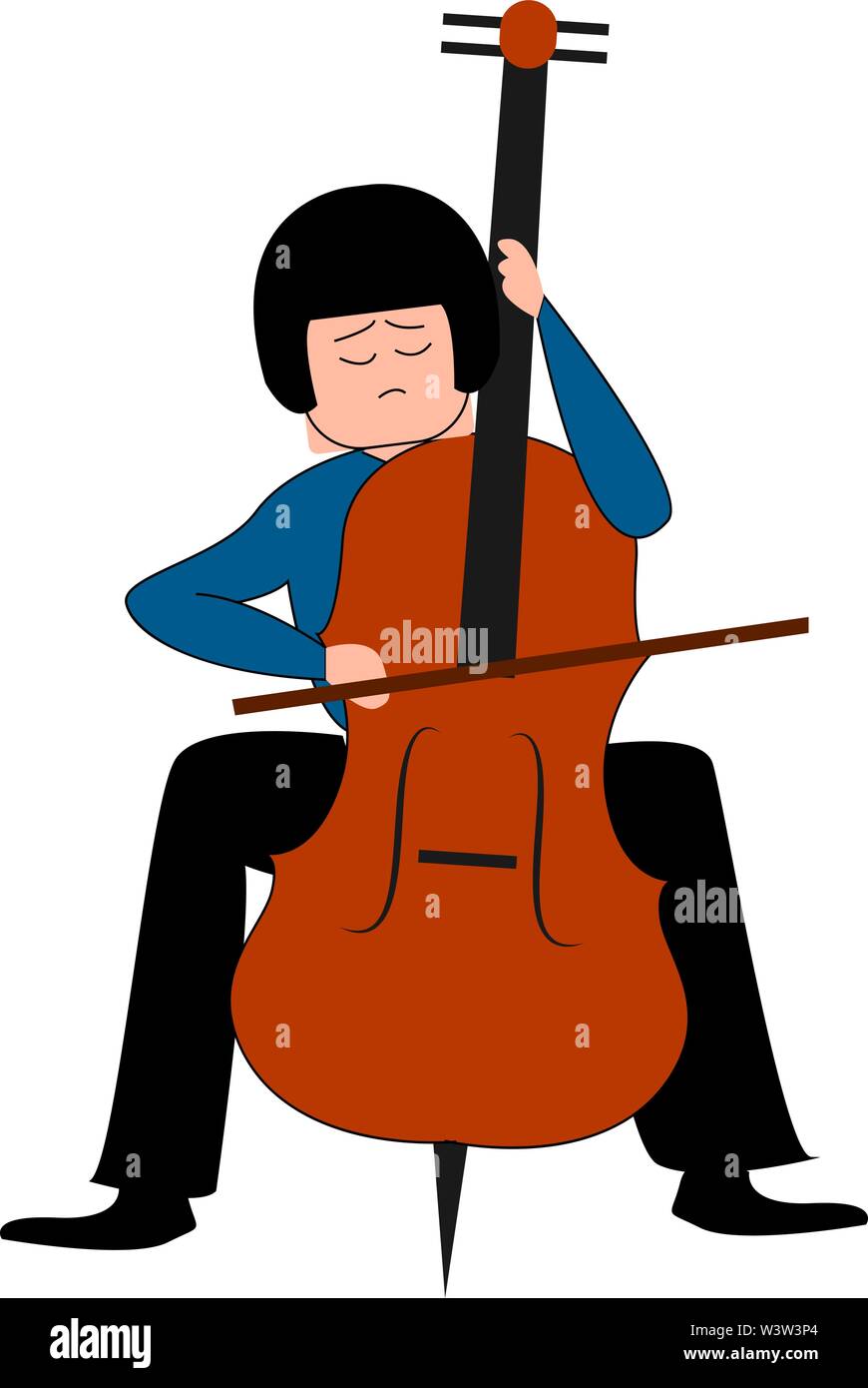 Cellist playing, illustration, vector on white background. Stock Vector