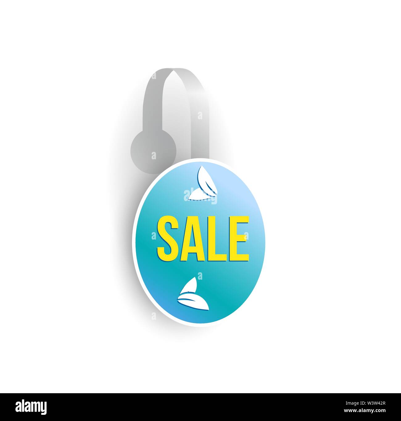 Vector blue oval shape wobbler mockup isolated on white background. Sale message template for your hanging shelf tag design. Stock Vector