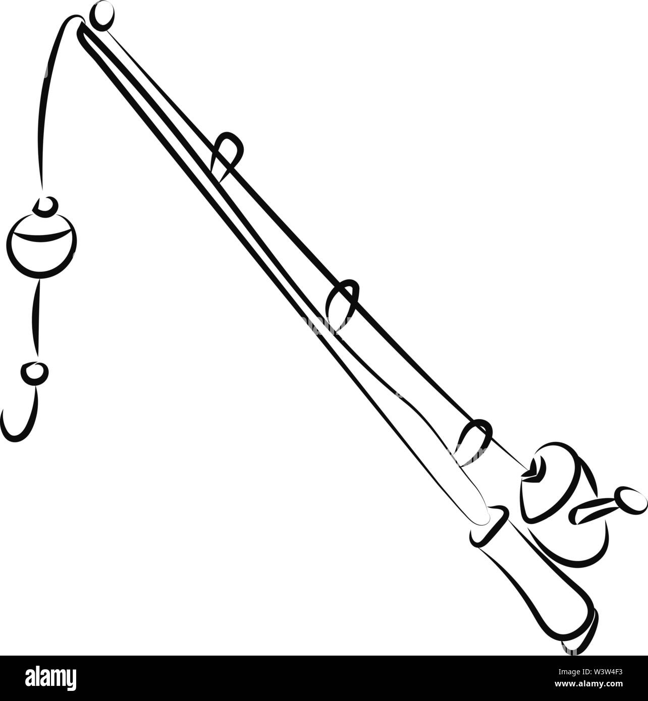 Fishing rod drawing, illustration, vector on white background