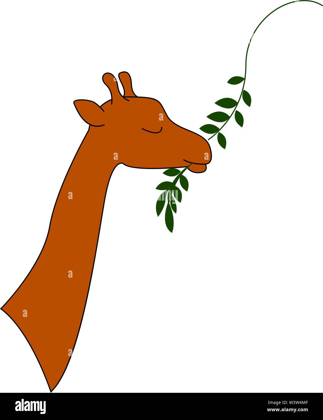 Giraffe eatting, illustration, vector on white background. Stock Vector