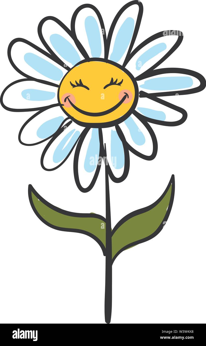 Happy chamomile flower, illustration, vector on white background. Stock Vector