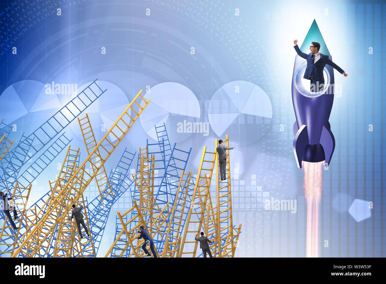 The competition concept with businessman on rocket Stock Photo - Alamy