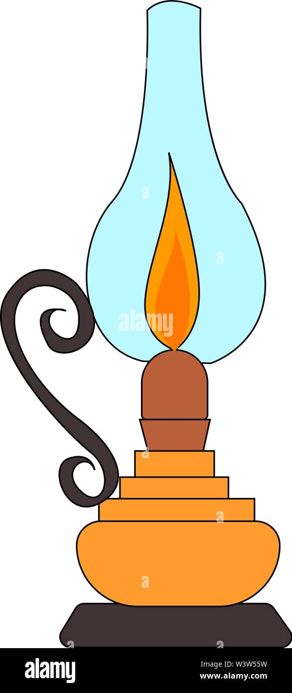 Kerosene lamp, illustration, vector on white background. Stock Vector