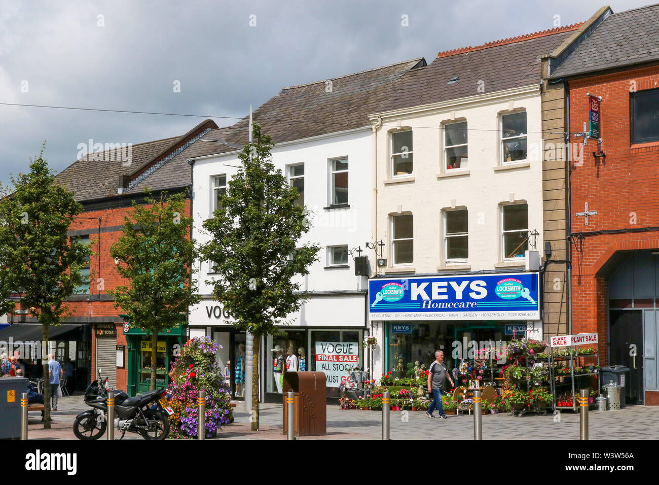 Retail shops and street in the centre of Lisburn, Northern Ireland on a summer afternoon in July Retail shops and street in the centre of Lisburn, Northern Ireland on a summer afternoon in July