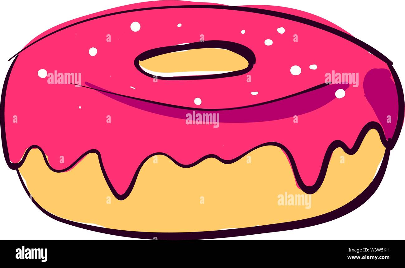 Pink donut, illustration, vector on white background Stock Vector Image ...
