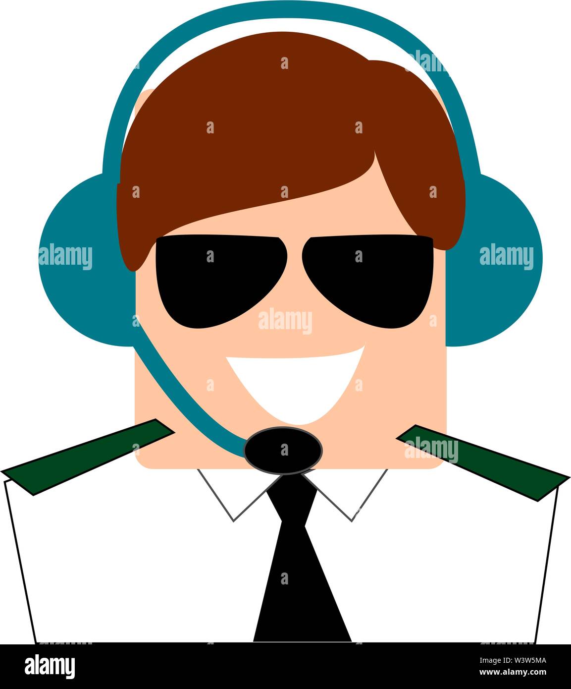 Pilot with glasses, illustration, vector on white background. Stock Vector