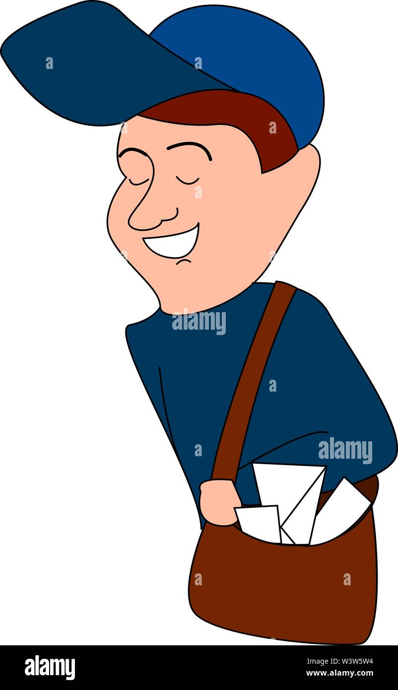 Happy mailman, illustration, vector on white background. Stock Vector