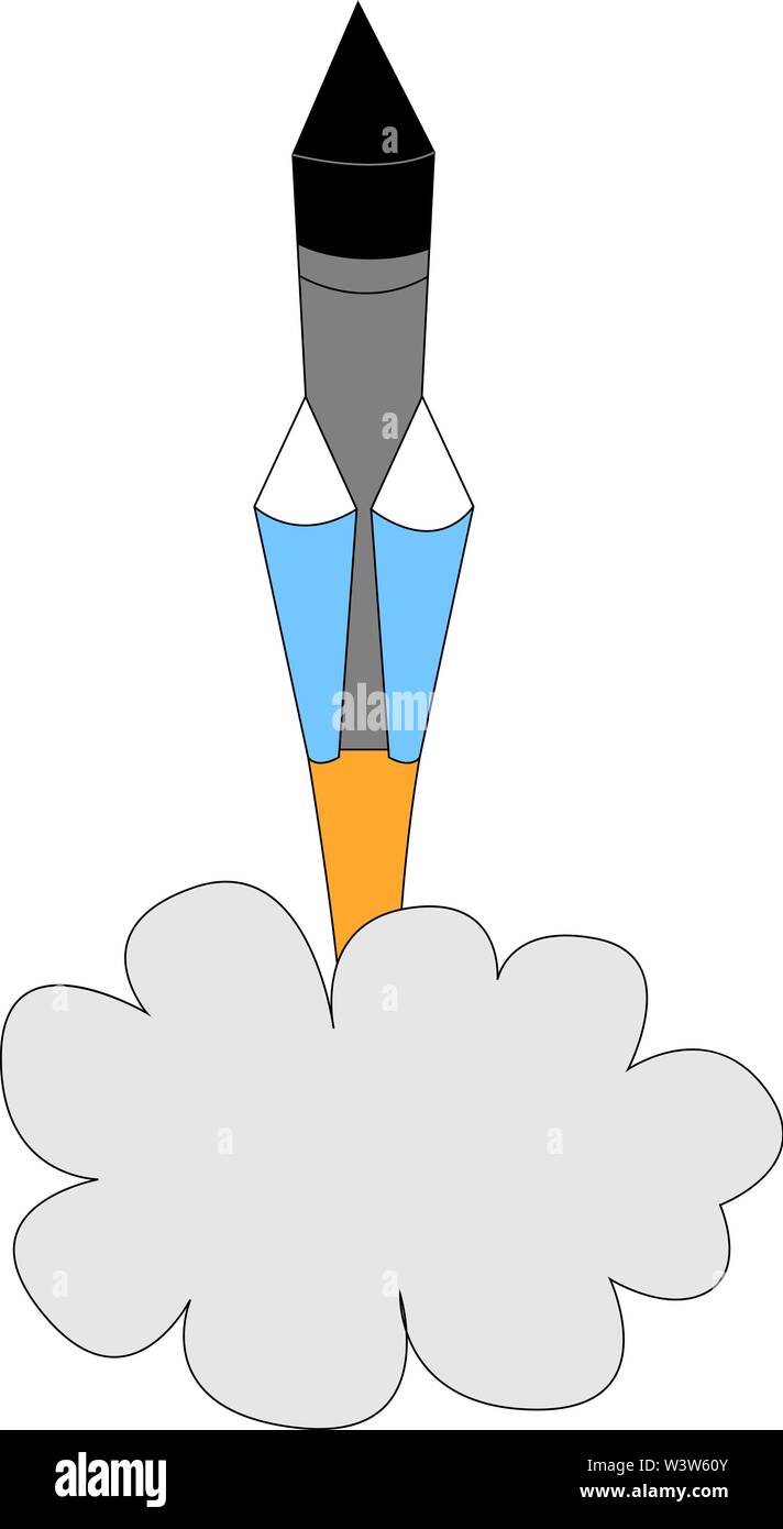 Flying rocket in space, illustration, vector on white background. Stock Vector