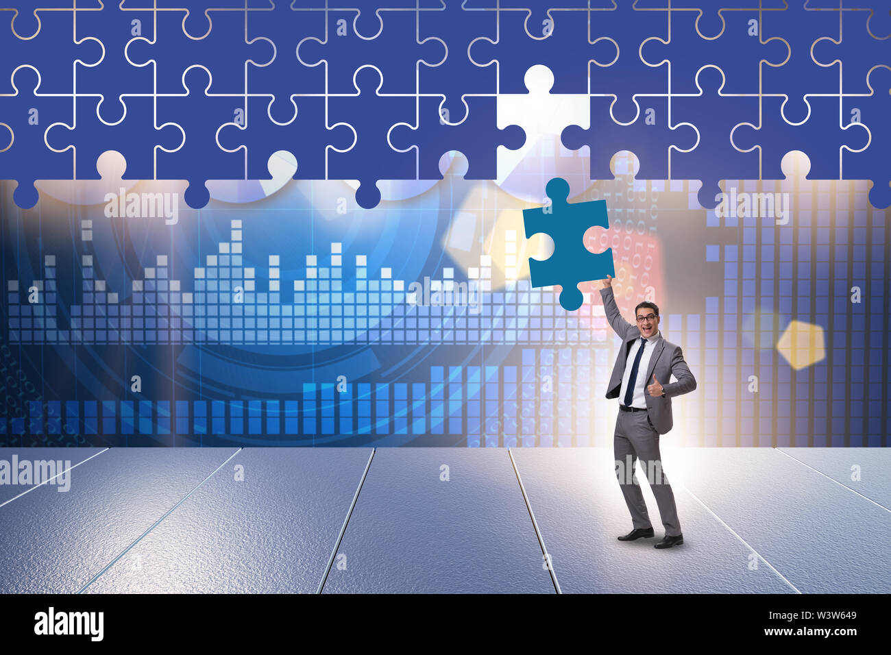 The concept of businessman with missing jigsaw puzzle piece Stock Photo ...