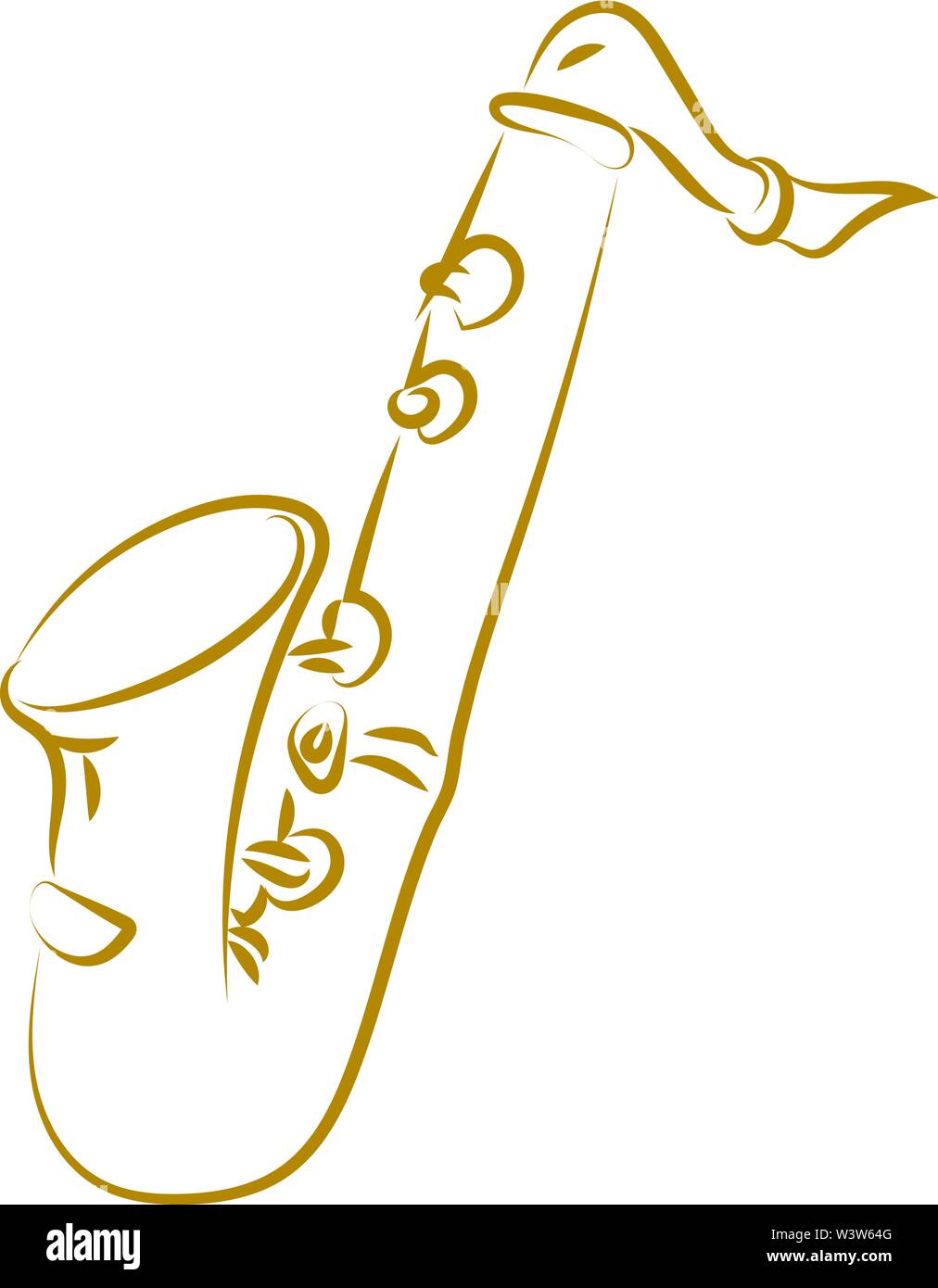 Saxophone drawing, illustration, vector on white background Stock