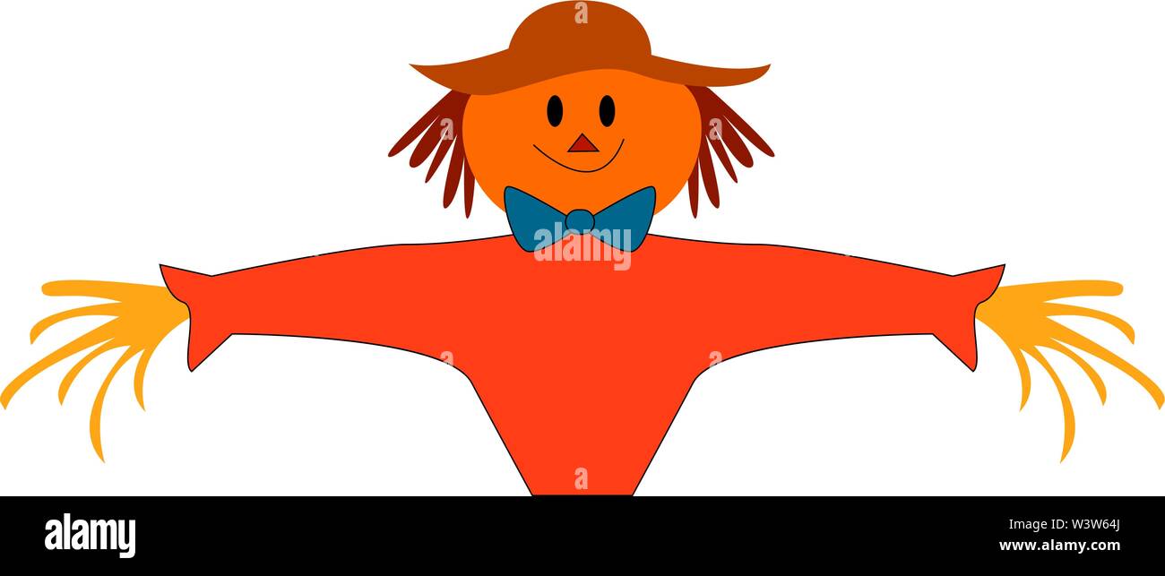 Scarecrow in field, illustration, vector on white background. Stock Vector