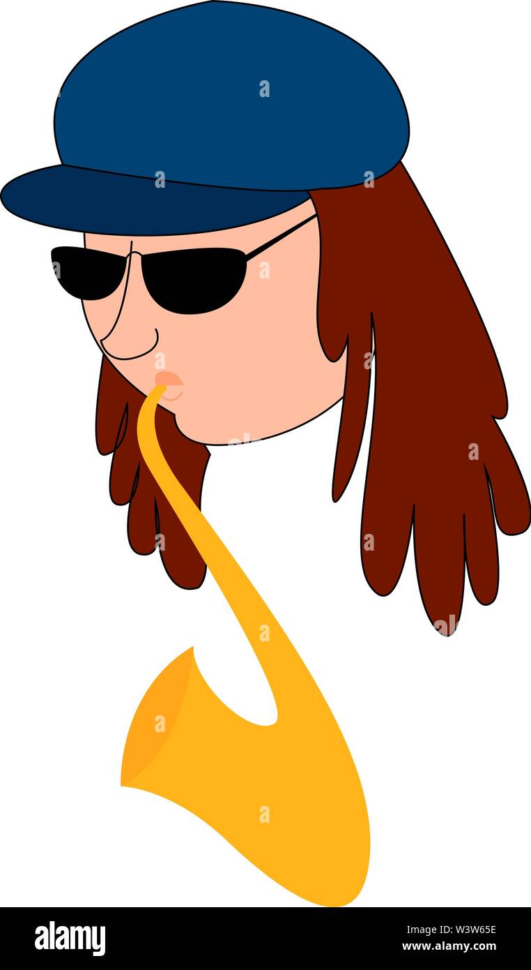 Man playing saxophone, illustration, vector on white background. Stock Vector