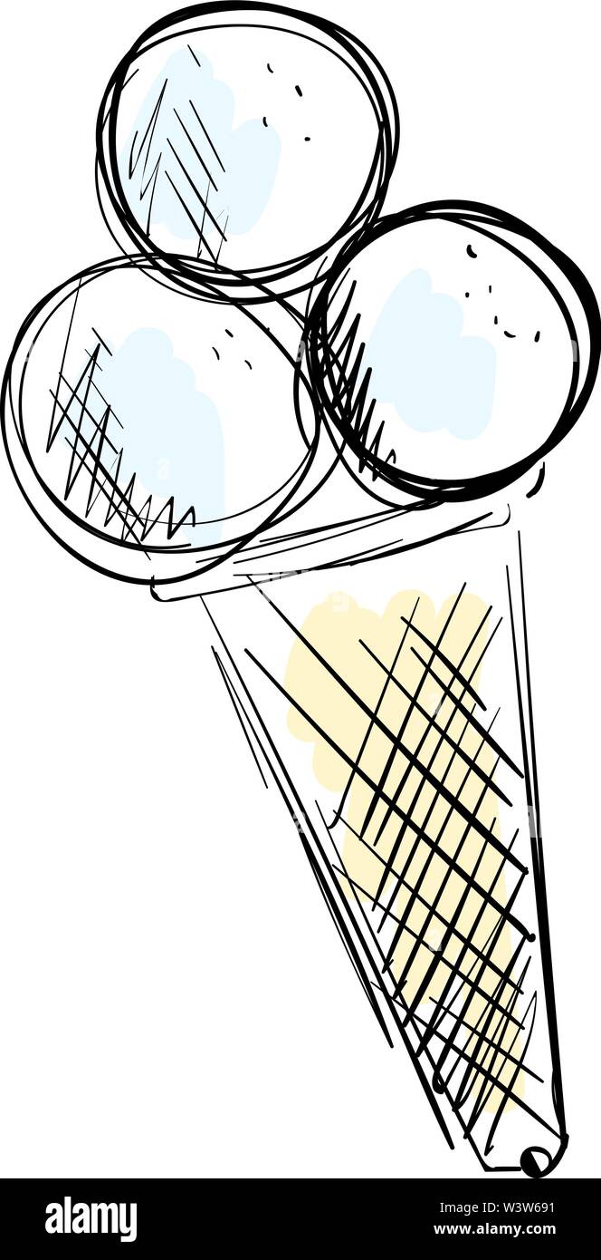 Ice cream drawing, illustration, vector on white background Stock