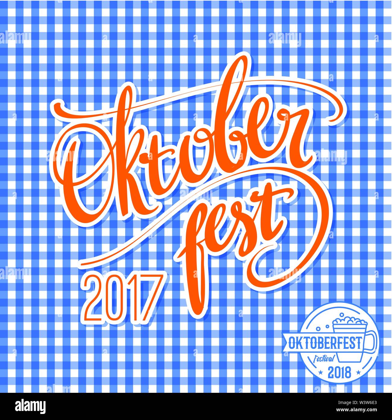 2017 Oktoberfest vector poster with traditional pattern. Hand lettering ...