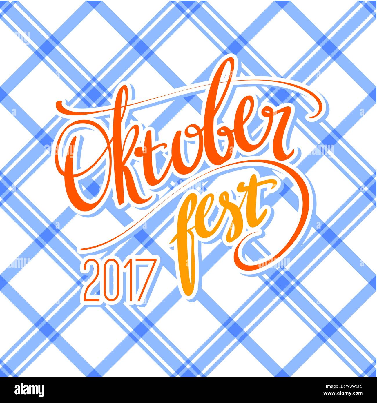 2017 Oktoberfest vector poster with traditional pattern. Hand lettering ...