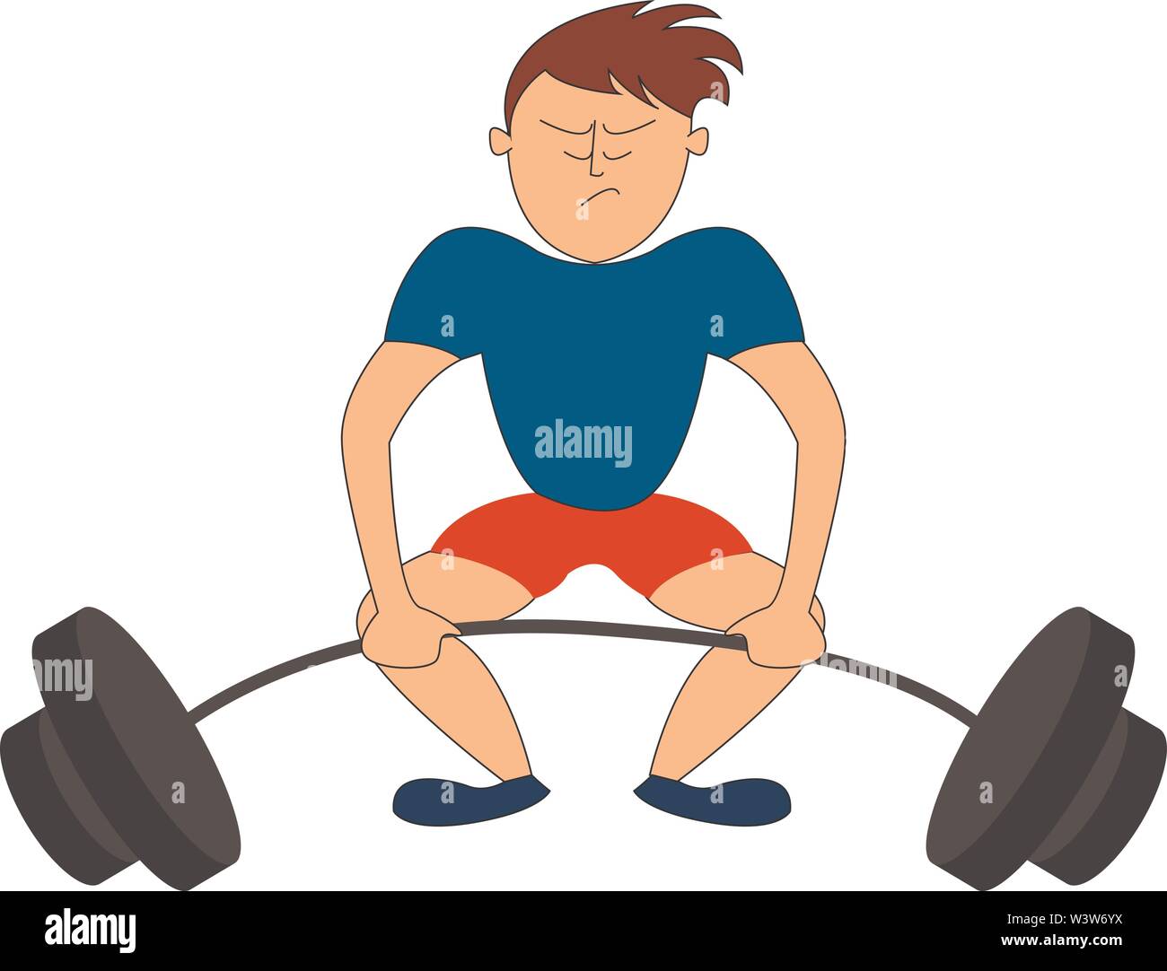 Weightlifter in blue shirt, illustration, vector on white background ...