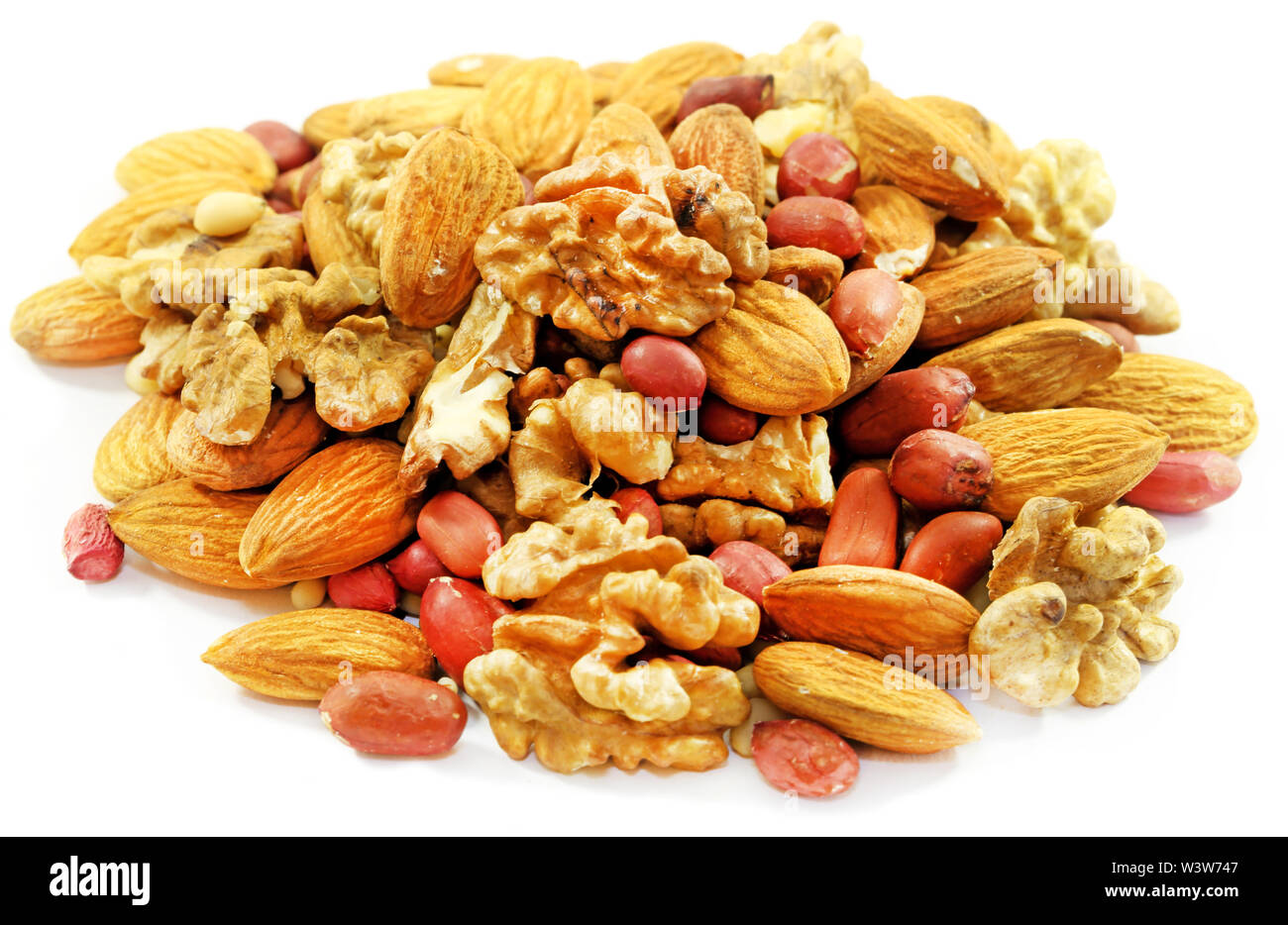walnut, almond peanuts and pine nuts photographed near Stock Photo