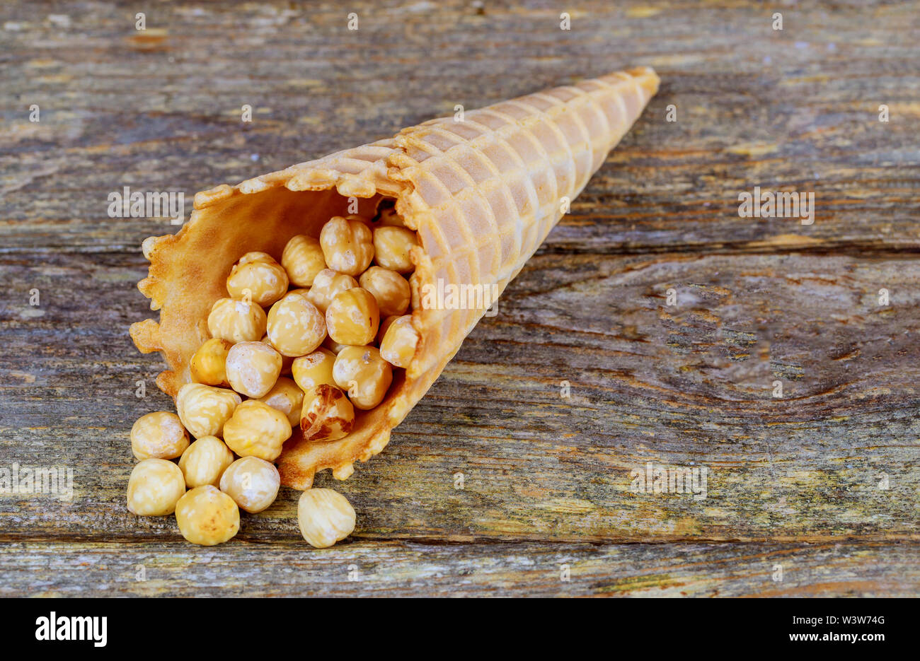 Honey peanuts closeup in sugar waffle cones Stock Photo Alamy