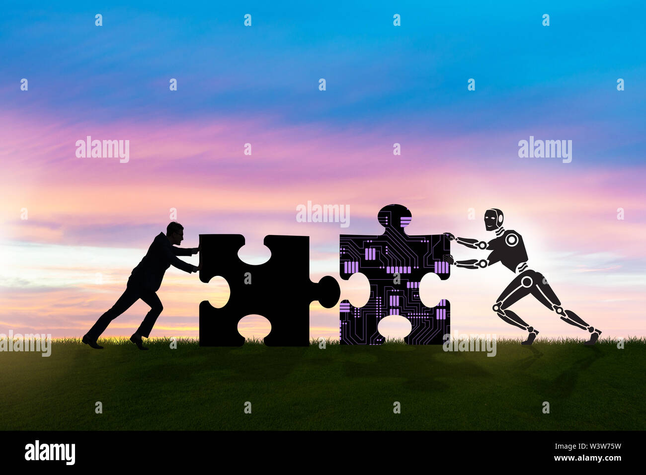 The robot and human cooperating in jigsaw puzzle Stock Photo - Alamy