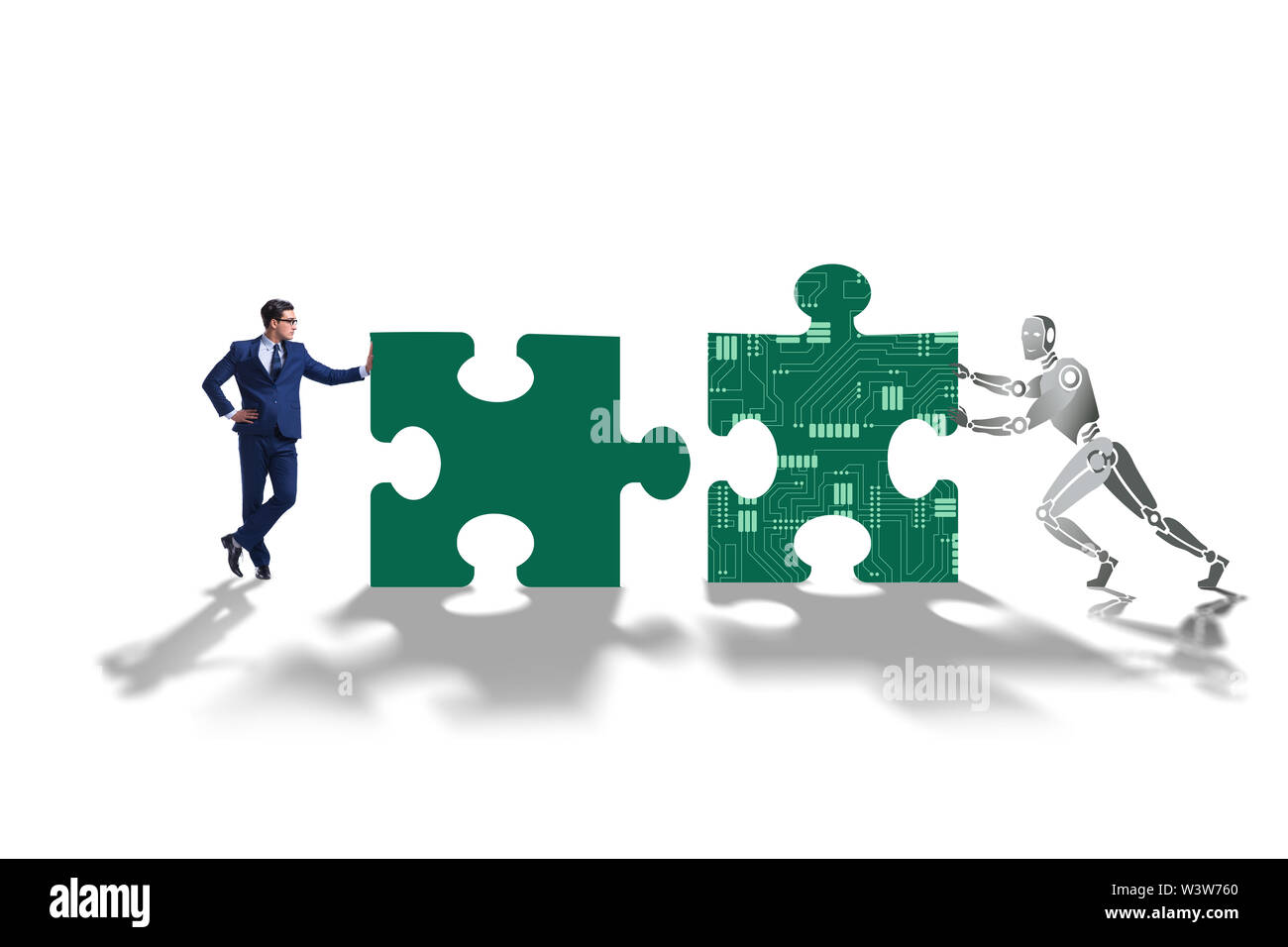 The robot and human cooperating in jigsaw puzzle Stock Photo - Alamy