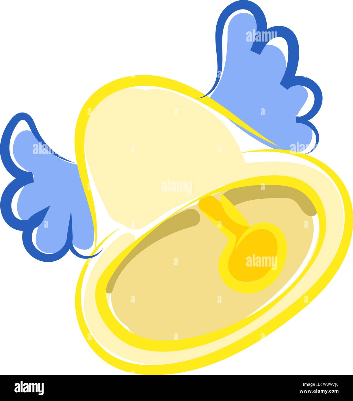 Bell with wings, illustration, vector on white background. Stock Vector