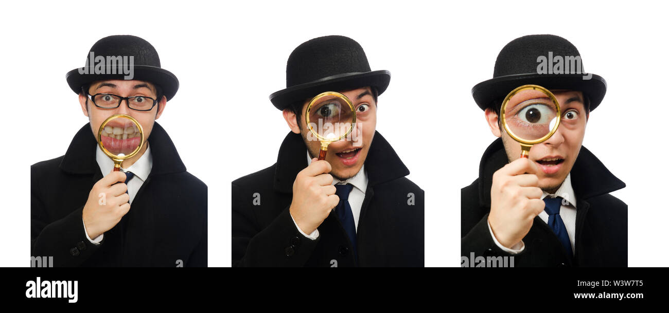 The sherlock holmes with magnifying glass isolated on white Stock Photo ...