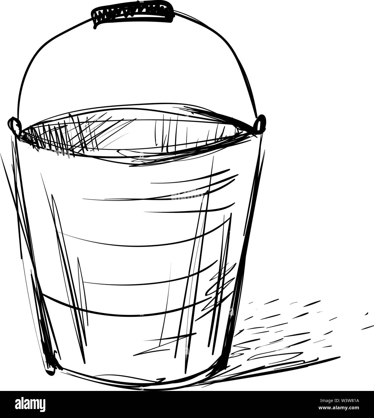 Bucket drawing, illustration, vector on white background Stock Vector