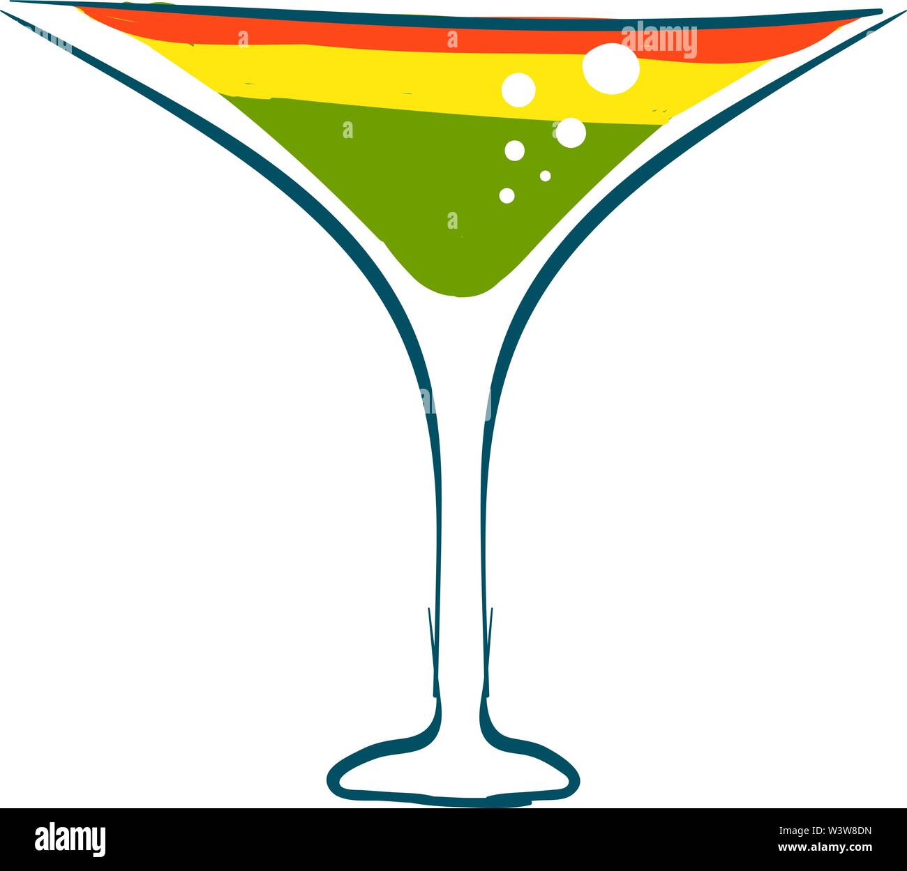 Rainbow cocktail, illustration, vector on white background. Stock Vector