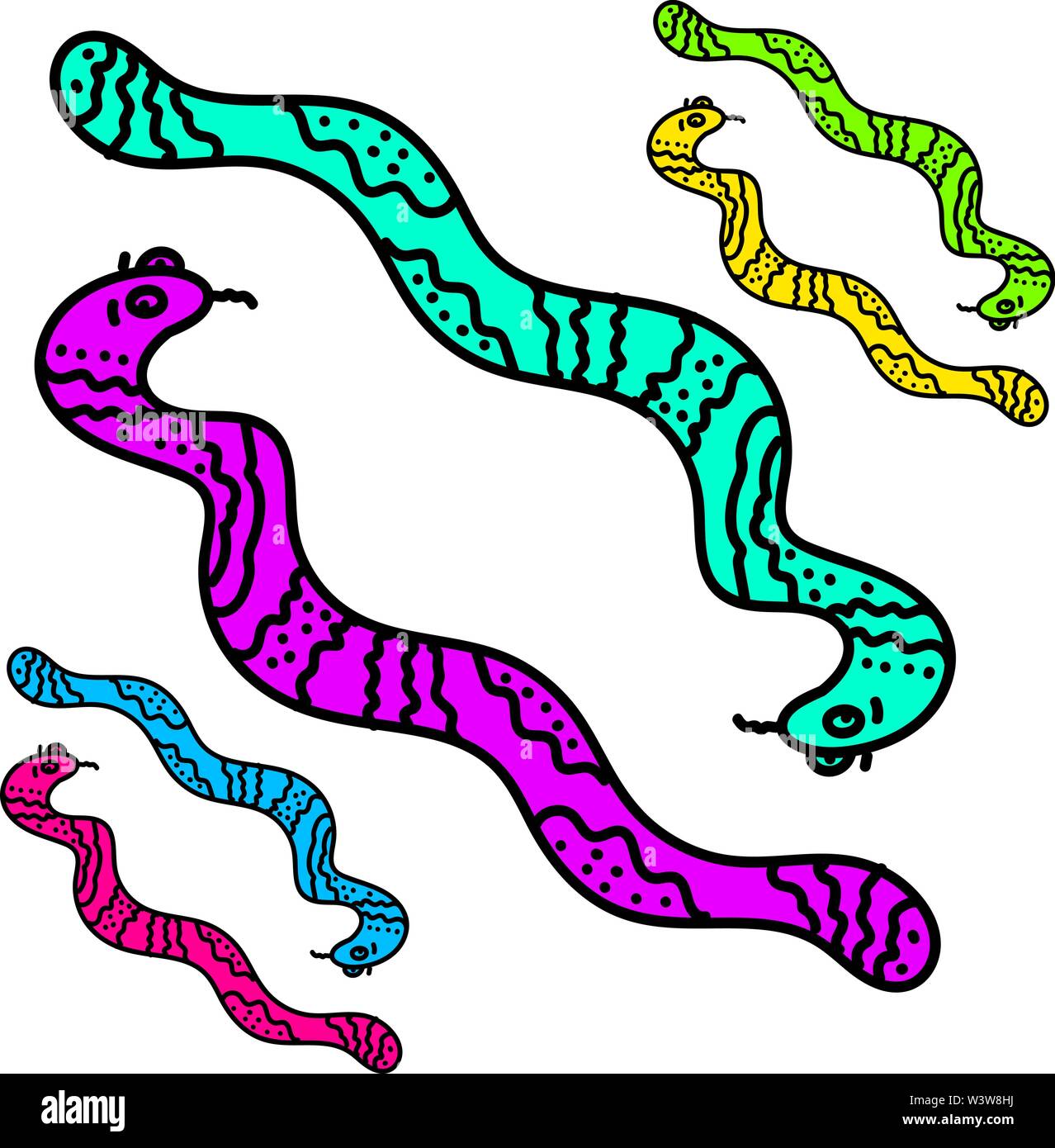 Colorful snakes, illustration, vector on white background. Stock Vector