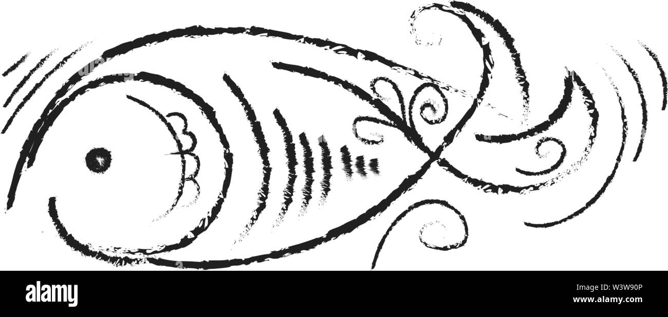 Decorative fish drawing, illustration, vector on white background Stock