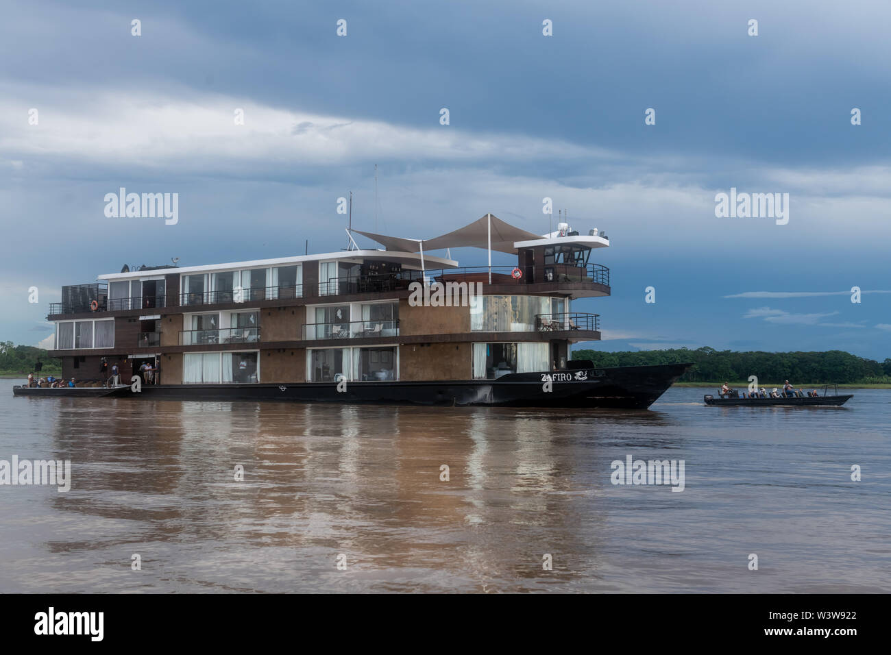 Luxury river boat Zafiro on the Peruvian Amazon Stock Photo