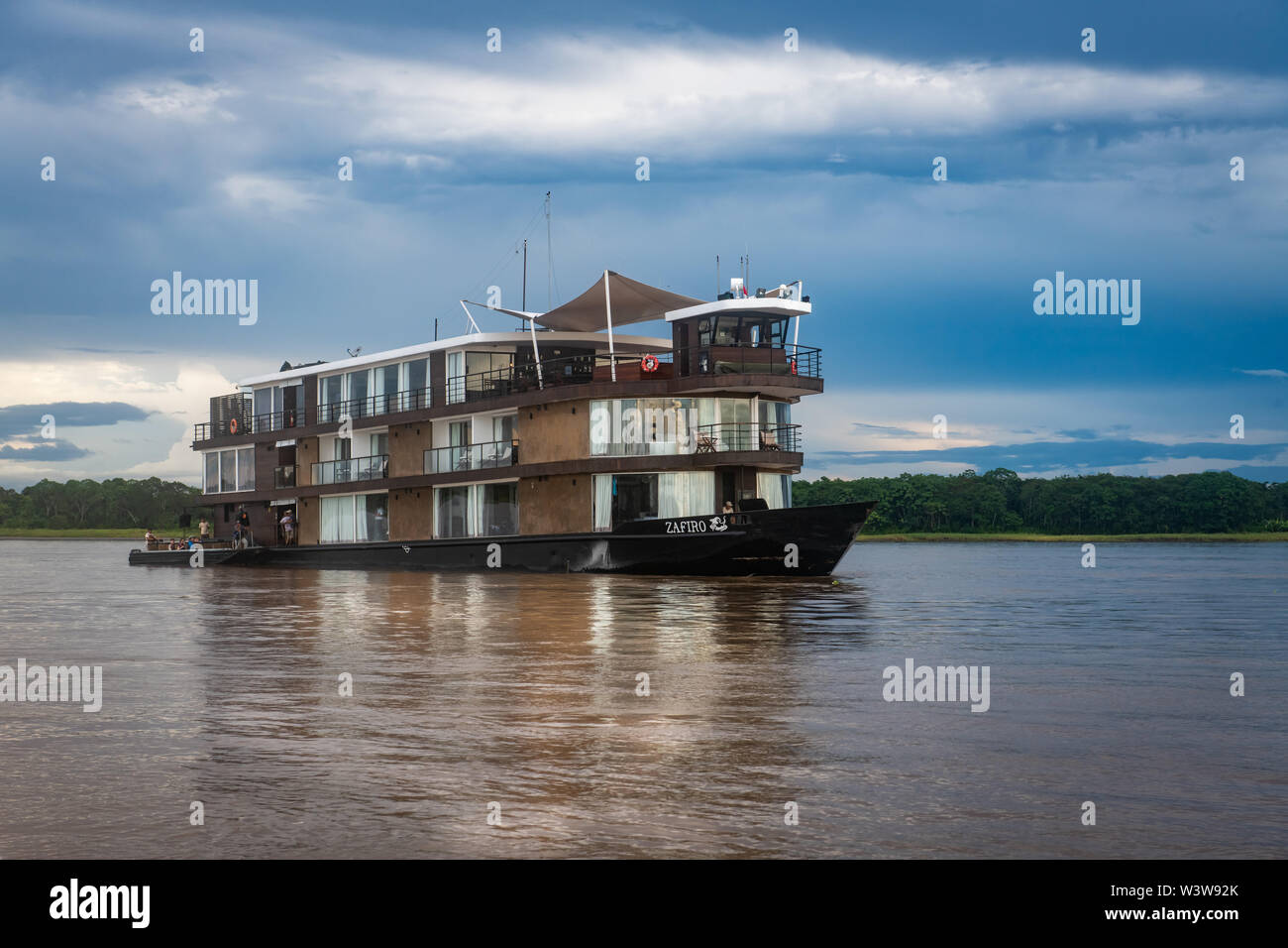 Luxury river boat Zafiro on the Peruvian Amazon Stock Photo