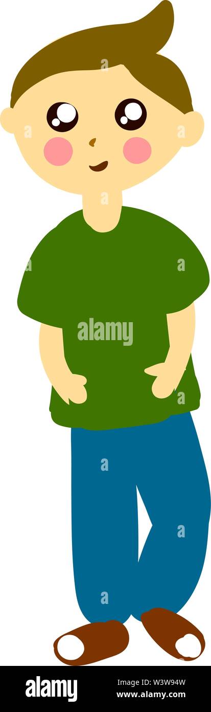 Boy in green shirt, illustration, vector on white background Stock ...