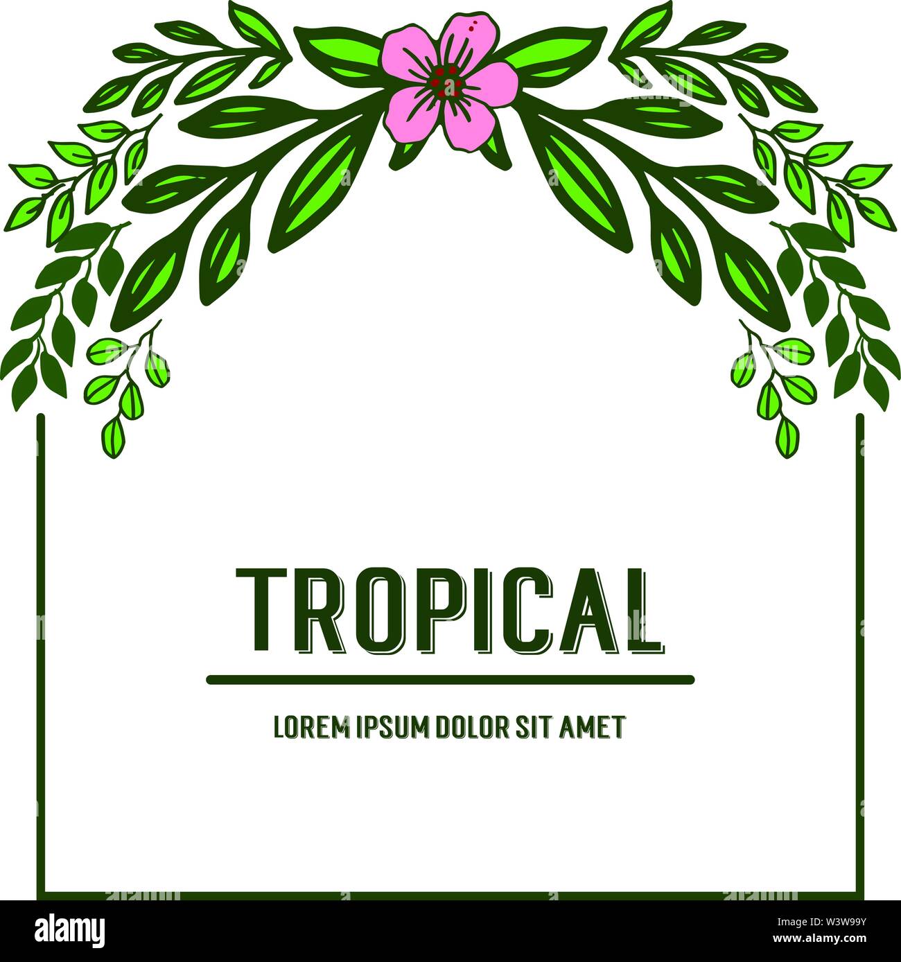 Card tropical for green leaves and floral frame. Vector illustration ...