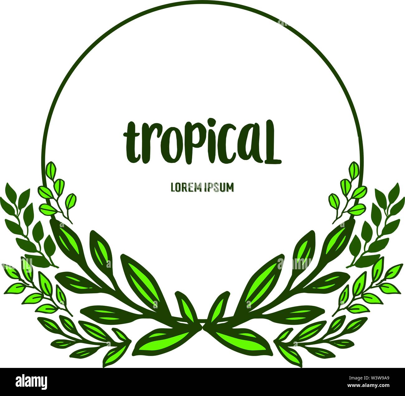 Card tropical for green leaves and floral frame. Vector illustration ...