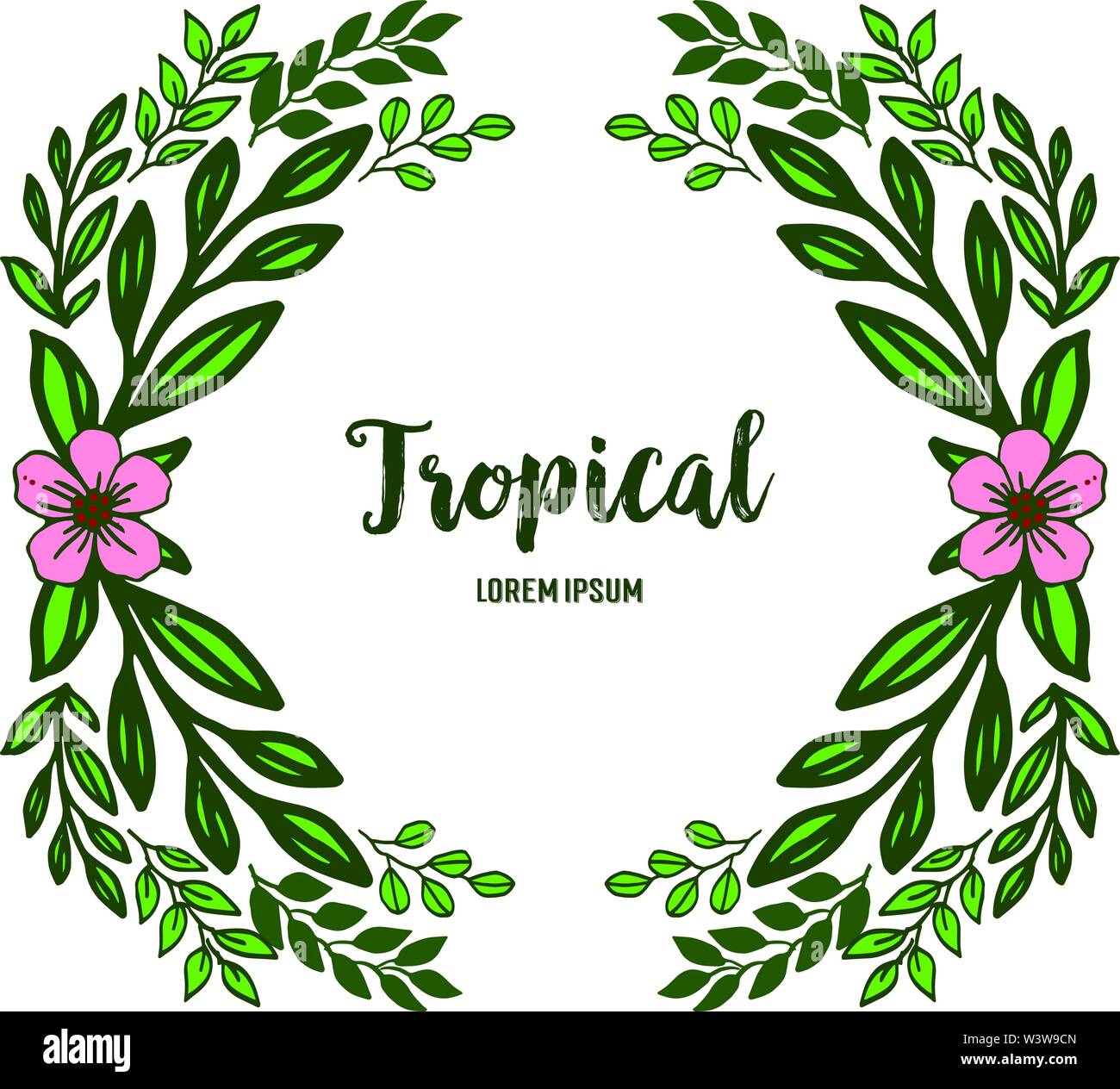 Card tropical for green leaves and floral frame. Vector illustration ...